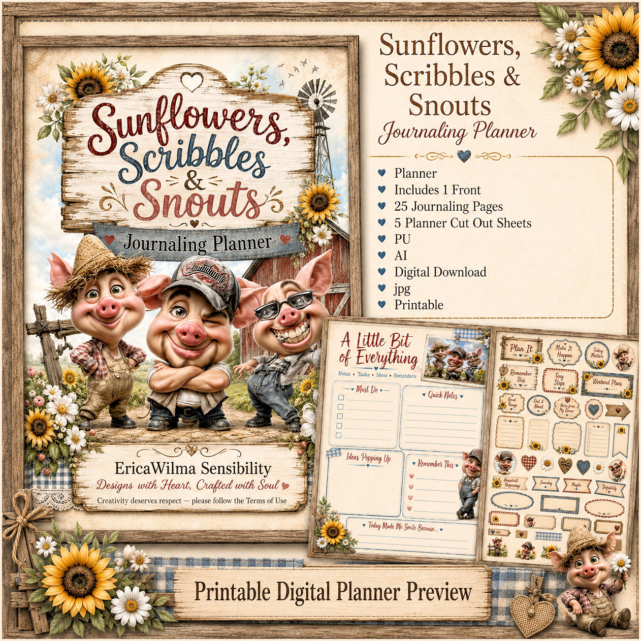 (image for) EW AI SunFlowers, Scribbles and Snouts - Journaling Planner 2026